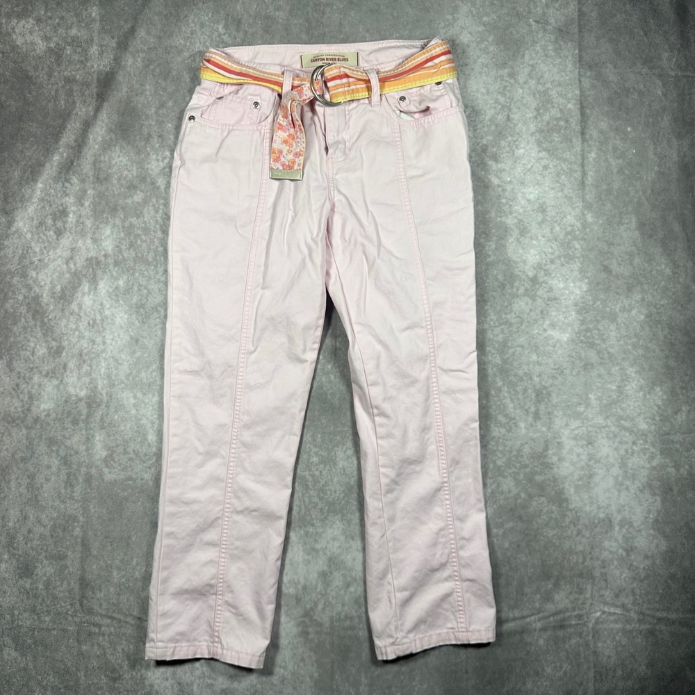 Vintage Y2K Canyon River Blues Juniors 7 Pink Cotton Pants Floral Belt Retro